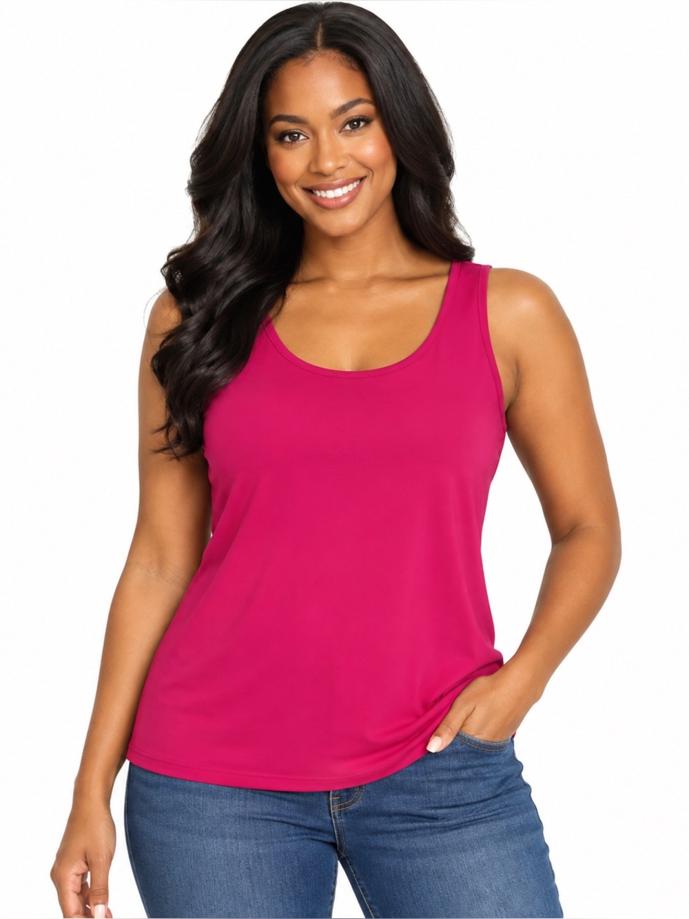 JM COLLECTION Fuchsia Pink Sleeveless Stretch Scoop Neck Tank Top Size Large